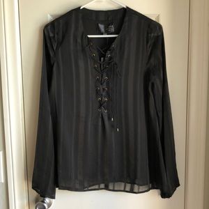 Black Blouse with Lace-up Details